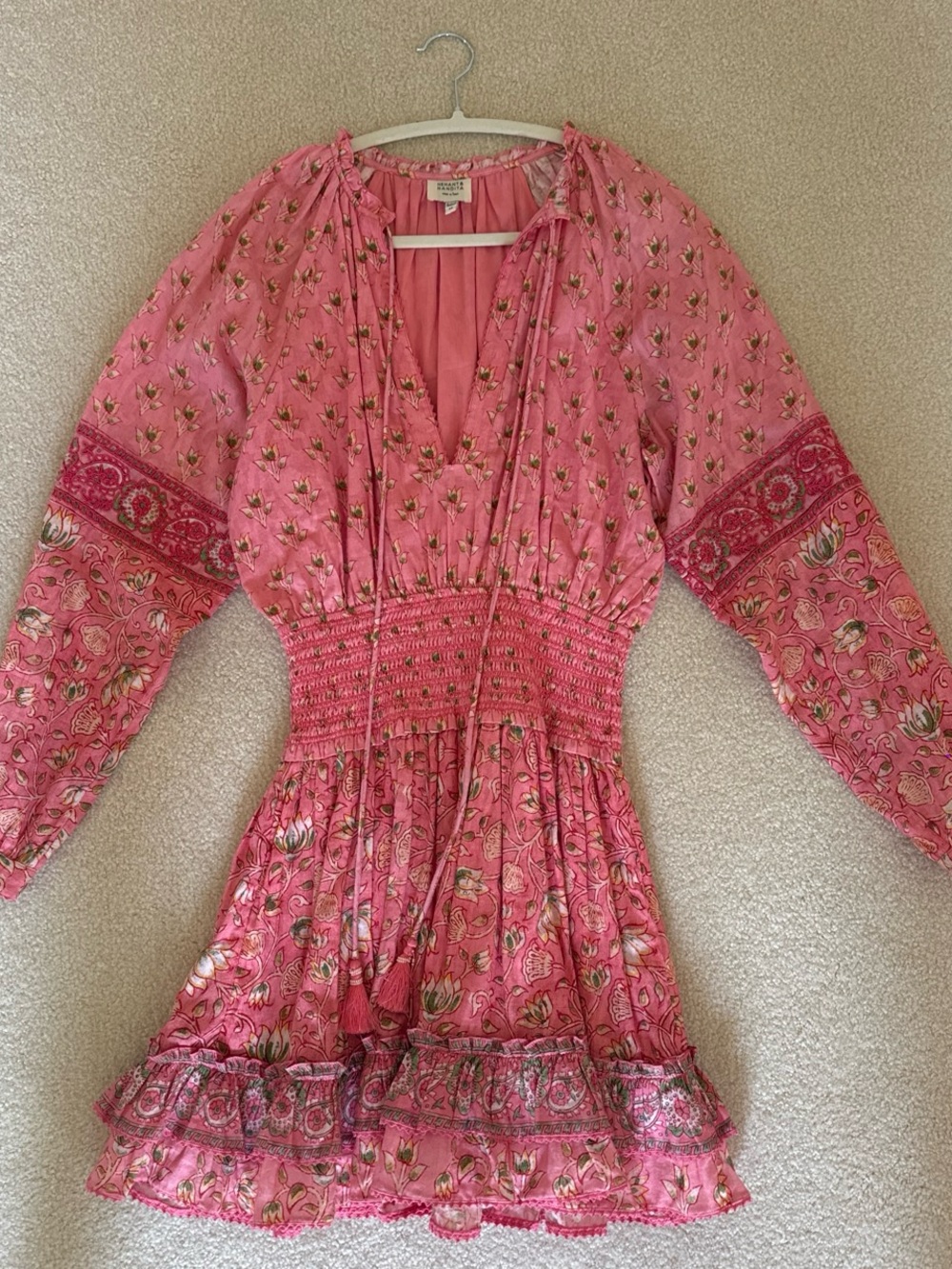 HEMANT & NANDITA Pink Floral V-Neck Mini Dress